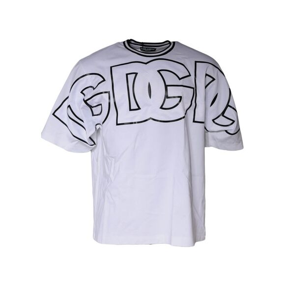 Dolce & Gabbana White Logo Print Crew Neck Men's T-shirt (Pre-Owned)